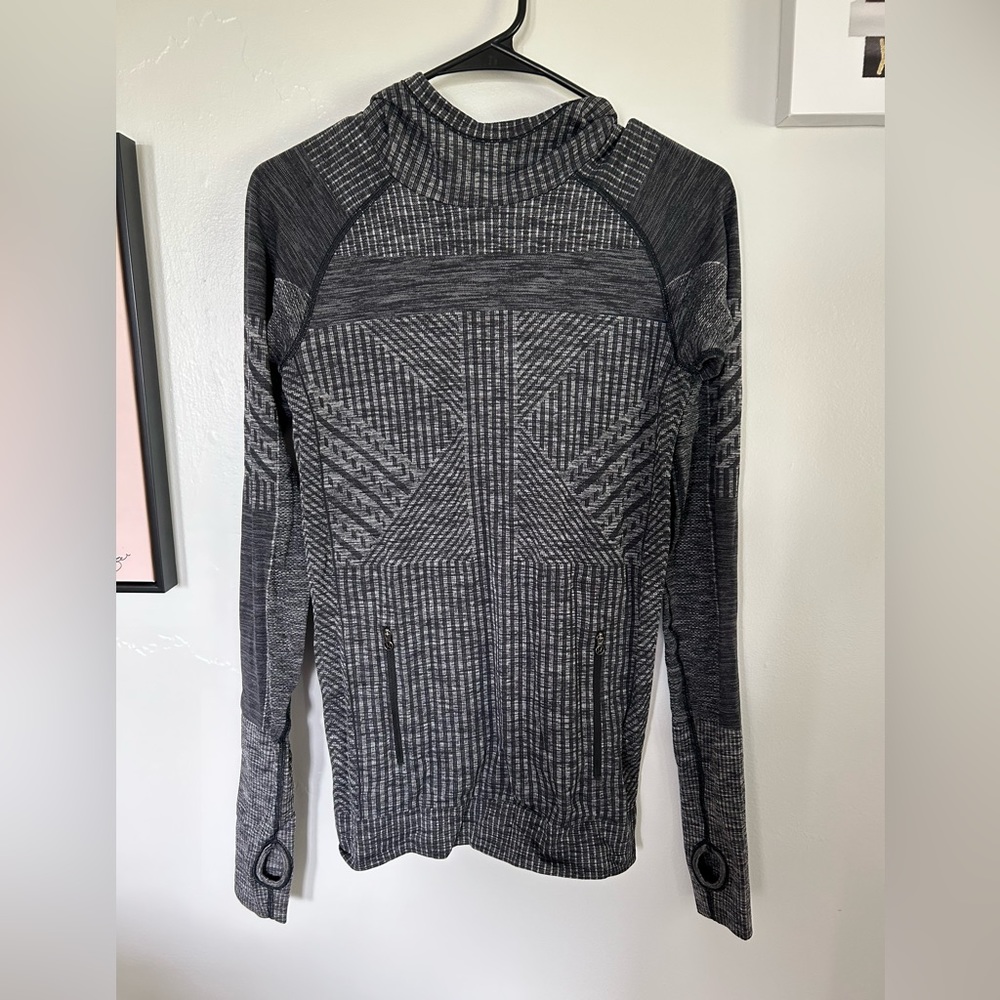 Lululemon Pull Over With Hoodie, Grey/white, Pre-owned, Great Condition